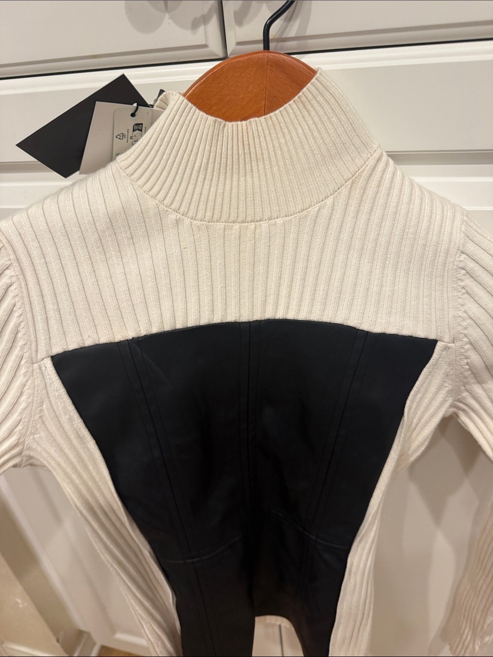 Alp N Rock Cream Ribbed Turtleneck Sweater with Black Center Panel - Picture 4 of 5